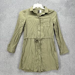 H&M Shirt‎ Dress Womens 4 Green Long Sleeve Pocket drawstring waist